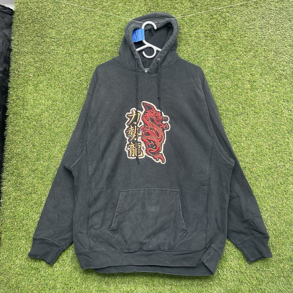Vintage Steve & Barry's Dragon y2k Hoodie Mens XL Black Long Drawstring Grunge